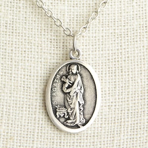 Saint Agatha Medal Necklace. St Agatha Necklace. Catholic Necklace. Patron Saint Necklace. Saint Medal Necklace. Catholic Jewelry. image 1