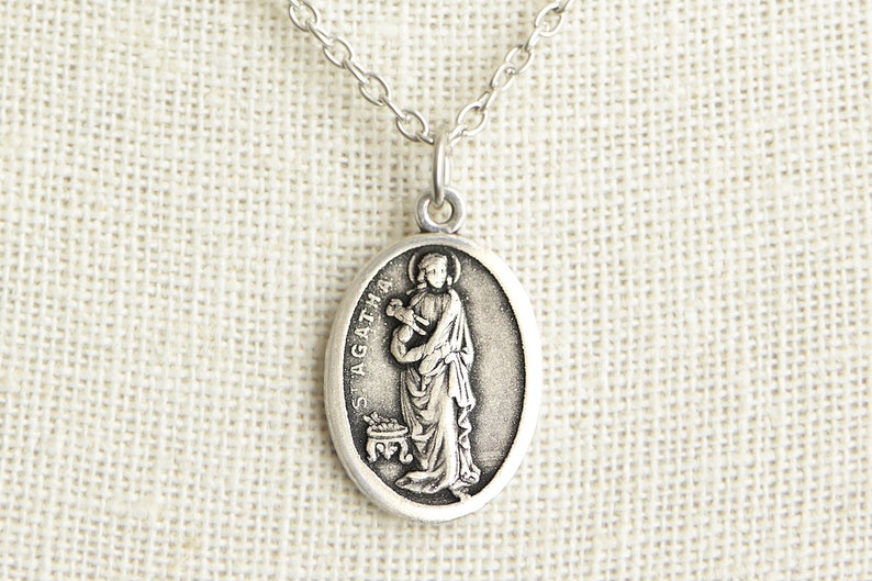 Saint Agatha Medal Necklace. St Agatha Necklace. Catholic Necklace. Patron Saint Necklace. Saint Medal Necklace. Catholic Jewelry. image 1