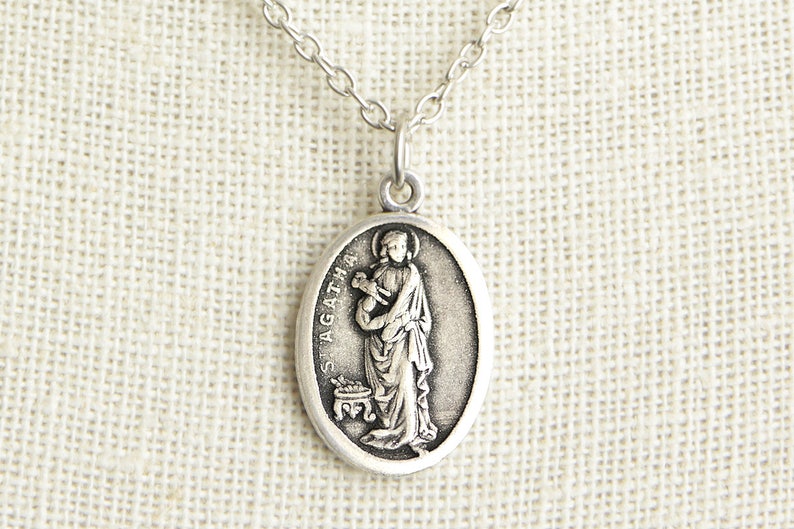 Saint Agatha Medal Necklace. St Agatha Necklace. Catholic Etsy