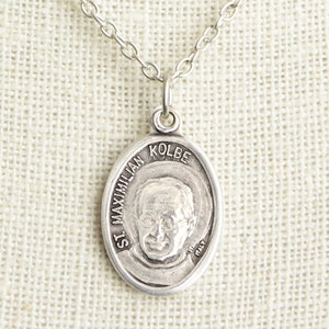 St Maximilian Kolbe Medal Necklace. Padre Kolbe Necklace. Catholic Necklace. Patron Saint Necklace. Saint Medal Necklace. Catholic Jewelry. image 1