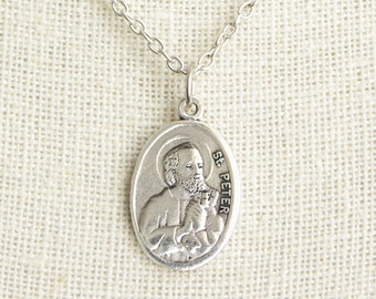 St Peter Necklace. Stainless Steel Box Chain With Saint Medal and