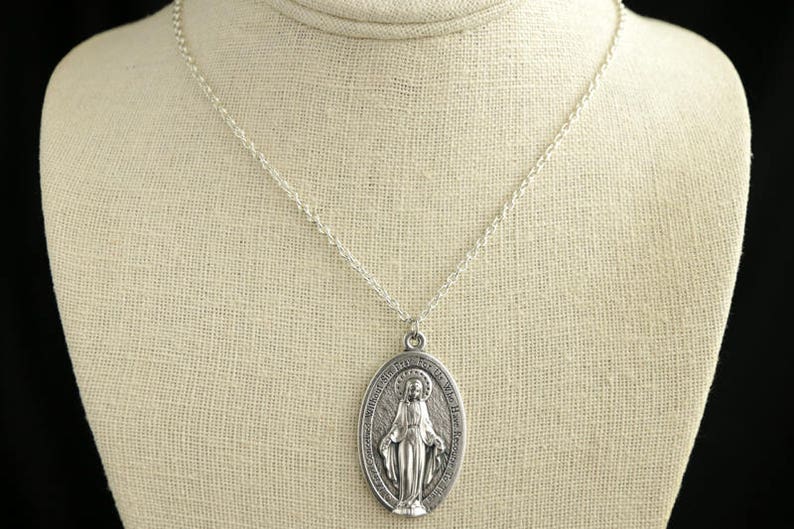 Extra Large Miraculous Necklace. Miraculous Medal Necklace. Catholic Necklace. Holy Mother Necklace. Large Catholic Medal. Catholic Jewelry. image 5