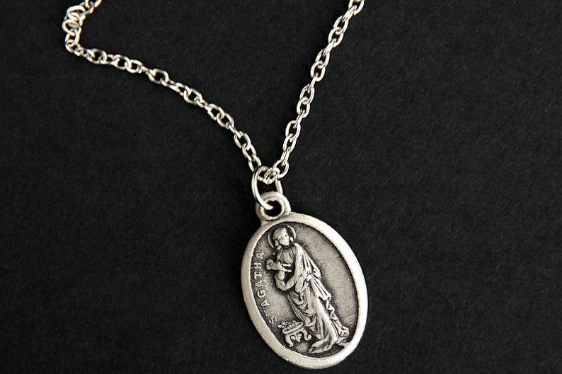 Saint Agatha Medal Necklace. St Agatha Necklace. Catholic Necklace. Patron Saint Necklace. Saint Medal Necklace. Catholic Jewelry. image 3