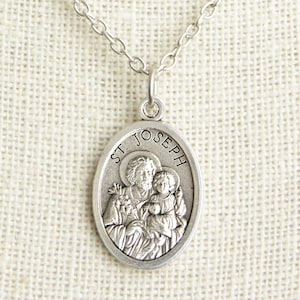 Saint Joseph Medal Necklace. Saint Joseph Necklace. Catholic Necklace. St Joseph Patron Saint Necklace. Saint Medal Necklace. image 1