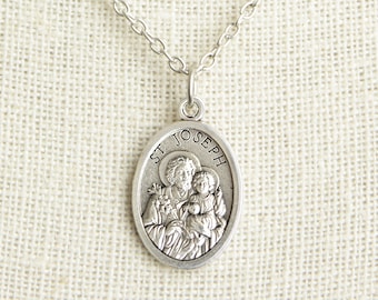 Saint Joseph Medal Necklace. Saint Joseph Necklace. Catholic Necklace. St Joseph Patron Saint Necklace. Saint Medal Necklace.