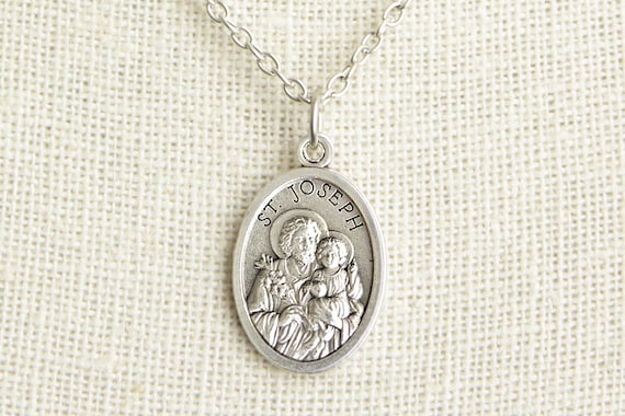 Saint Joseph Medal Necklace. Saint Joseph Necklace. Catholic Necklace. St Joseph Patron Saint Necklace. Saint Medal Necklace.