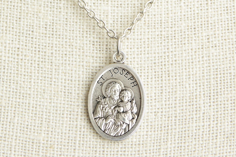 Saint Joseph Medal Necklace. Saint Joseph Necklace. Catholic Necklace. St Joseph Patron Saint Necklace. Saint Medal Necklace. image 1