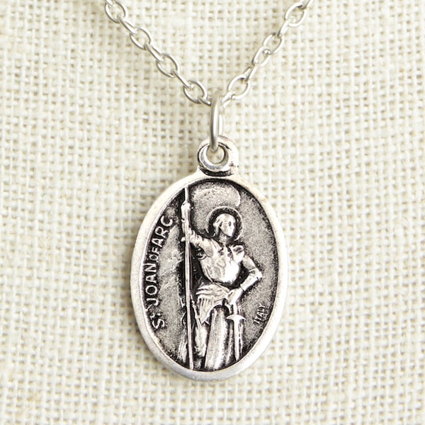 Saint Joan of Arc Medal Necklace. St Joan of Arc Necklace. Catholic Necklace. Patron Saint Necklace. Saint Medal Necklace. Catholic Jewelry.