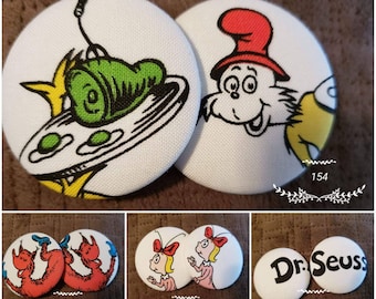 Dr Seuss Fabric Button earrings