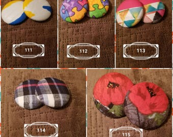 Fabric covered button earrings