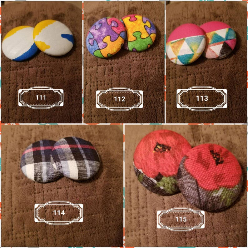 Fabric covered button earrings image 1