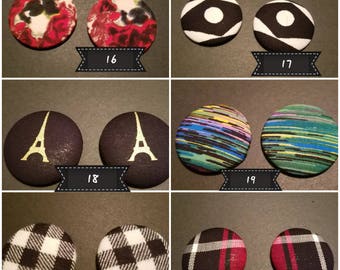 Fabric covered button earrings