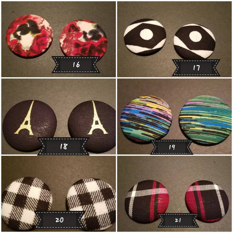 Fabric covered button earrings image 1