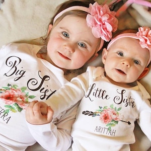 Big sister little sister set named matching sibling set big sister shirt little sister shirt personalization sibling shirts photo props top image 1