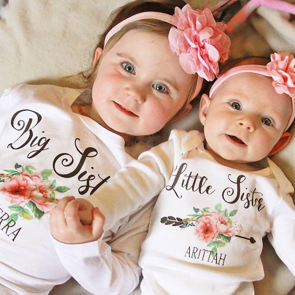 Big sister little sister set named matching sibling set big sister shirt little sister shirt personalization sibling shirts photo props top