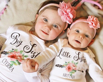 Big sister little sister set named matching sibling set big sister shirt little sister shirt personalization sibling shirts photo props top