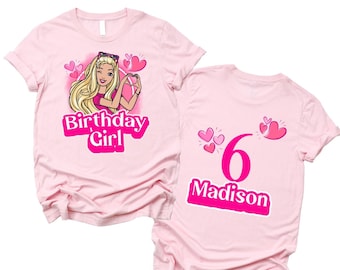 Chemise anniversaire fille thème poupée, t-shirt personnalisé avec nom et numéro