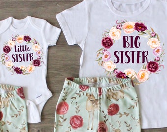 Traje de hermana mayor, hermana pequeña, camisa de hermana mayor, camisa de hermana pequeña, anuncio de embarazo, atuendo personalizado, regalo recién nacido, accesorio de foto