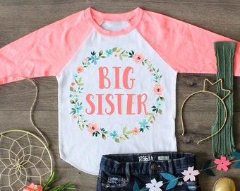 Big Sister Little Sister Raglan Shirt, Pregnancy Announcement Big Sister Top, Big Little Photo Props, Gender Reveal Tee, Baby Shower Gift