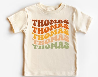 Personalized Boy's Named T-Shirt, Colorful Waved Custom Name T-Shirt, Retro T Shirt Gift