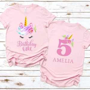 Unicorn birthday shirt, Unicorn birthday themed party, Unicorn birthday girl shirt, any age front and back custom birthday shirt