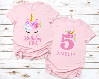 Chemise d'anniversaire de licorne, fête sur le thème d'anniversaire de licorne, chemise d'anniversaire de licorne, chemise d'anniversaire personnalisée avant et arrière de tout âge