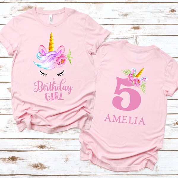 Unicorn birthday shirt, Unicorn birthday themed party, Unicorn birthday girl shirt, any age front and back custom birthday shirt