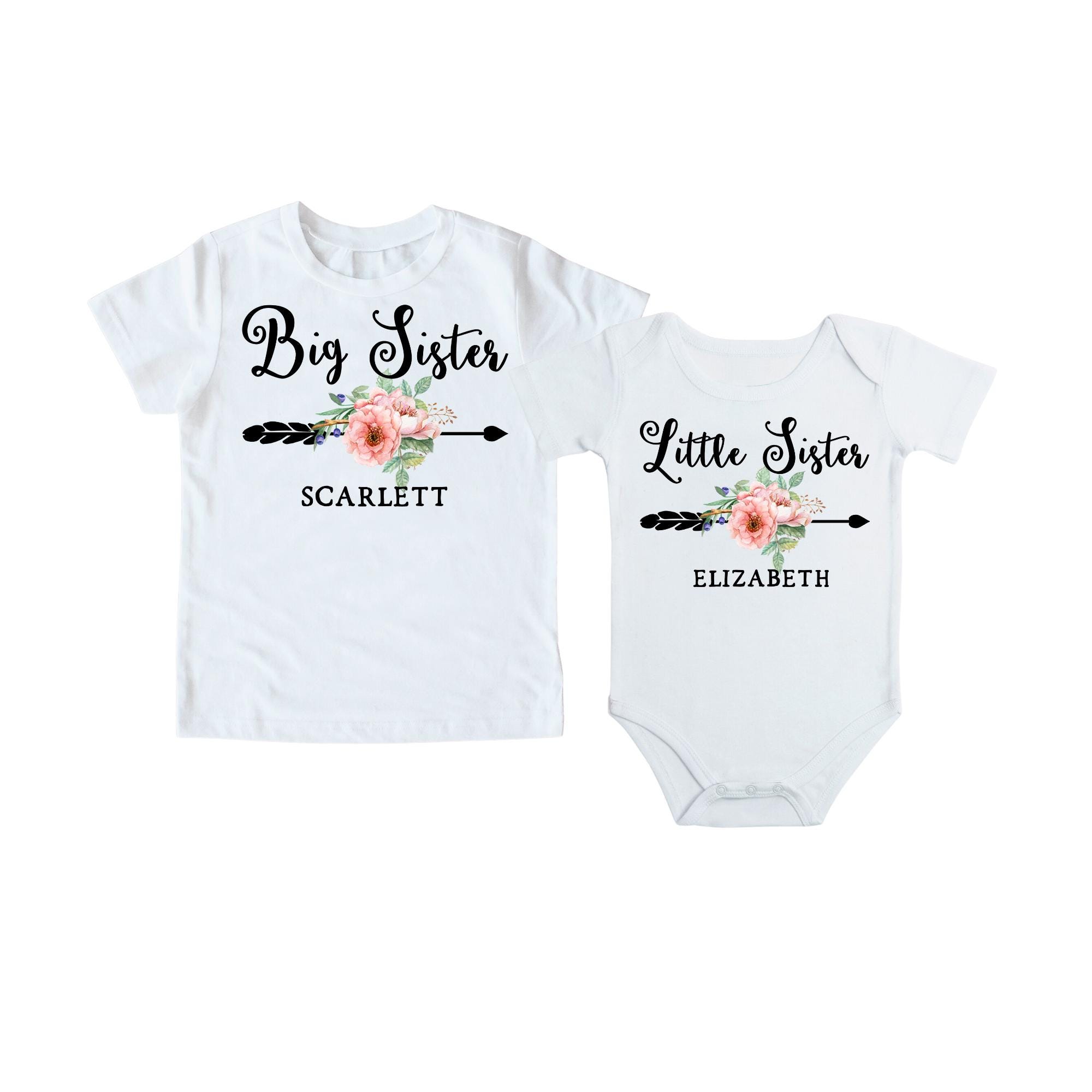 Big sister little sister set named matching sibling set big sister shirt little sister shirt personalization sibling shirts photo props top