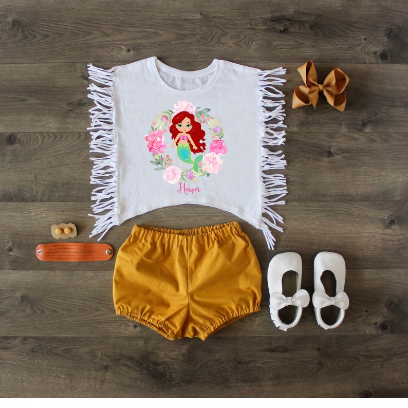 Little Mermaid Princess Crop Top Little Mermaid Shirt Named Shirt Cap Sleeve Princess Shirt Princess Ariel Fringe Crop Top Crop Top