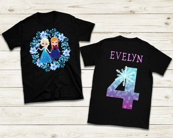 Elsa Anna Frozen, Four Birthday Shirt, 4th Birthday T-Shirt, Frozen Birthday Girl, 4 Birthday Shirt, Custom Named Any Age Birthday Shirt