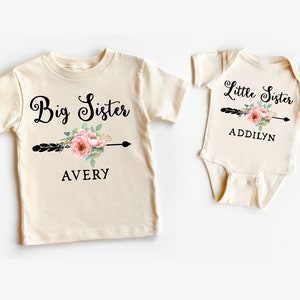 Big sister little sister set named matching sibling set big sister shirt little sister shirt personalization sibling shirts photo props top image 5