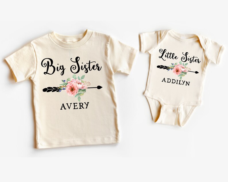 Big sister little sister set named matching sibling set big sister shirt little sister shirt personalization sibling shirts photo props top image 5