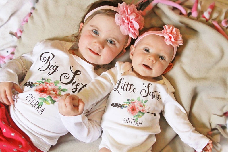 Big sister little sister set named matching sibling set big sister shirt little sister shirt personalization sibling shirts photo props top 