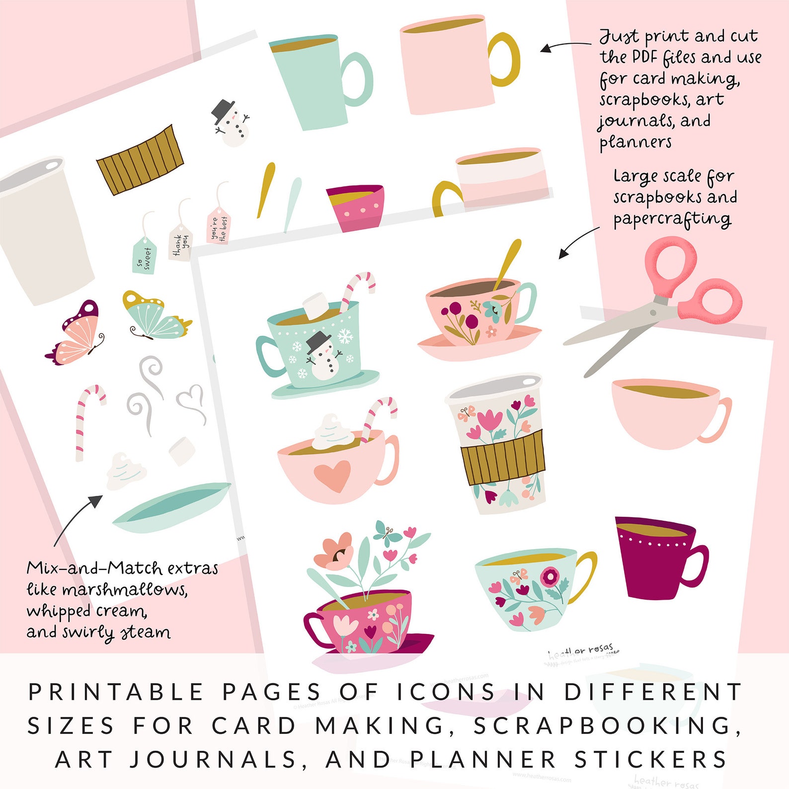 Coffee Tea Hot Cocoa Printable Paper Crafting Kit Card - Etsy