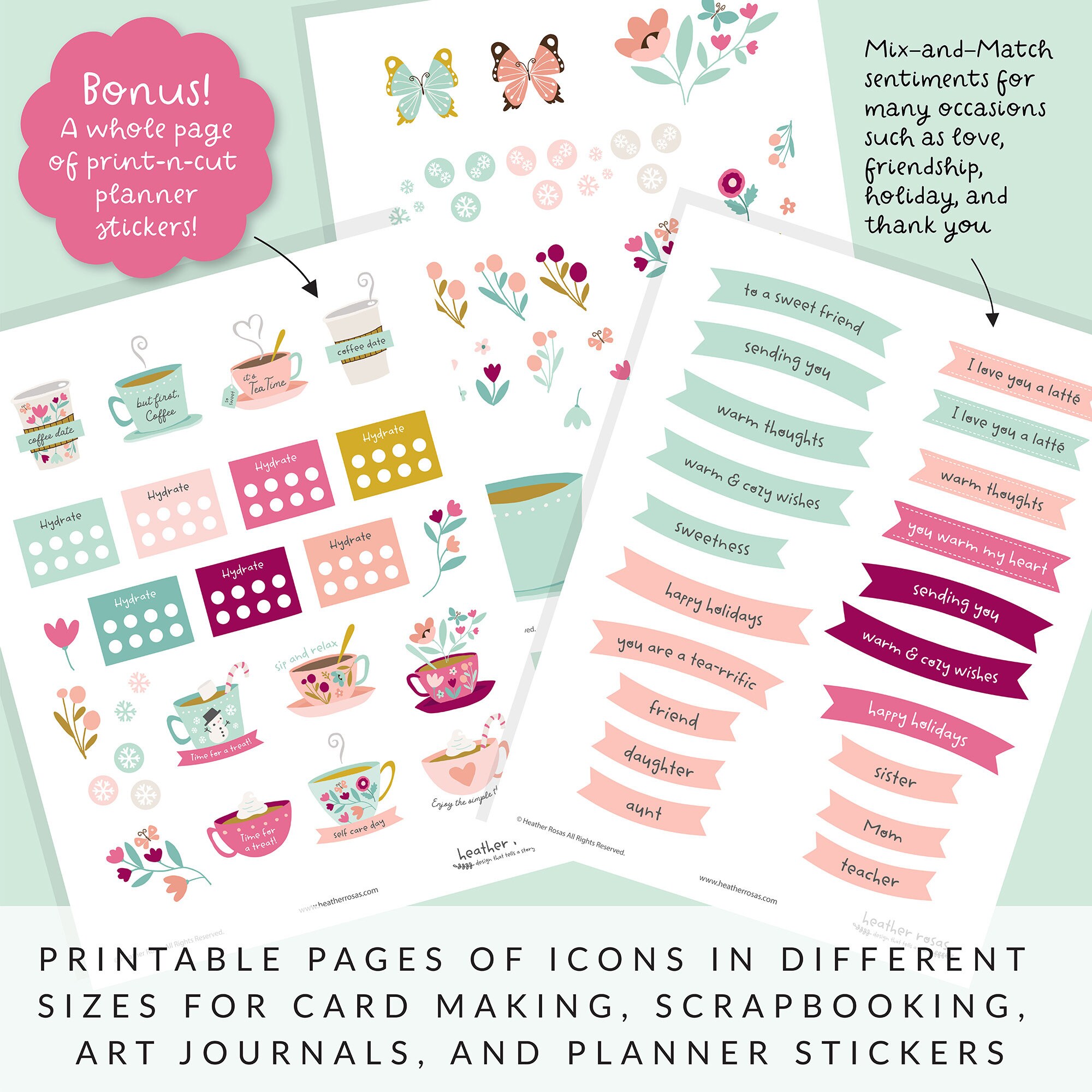 Coffee Tea Hot Cocoa Printable Paper Crafting Kit Card - Etsy