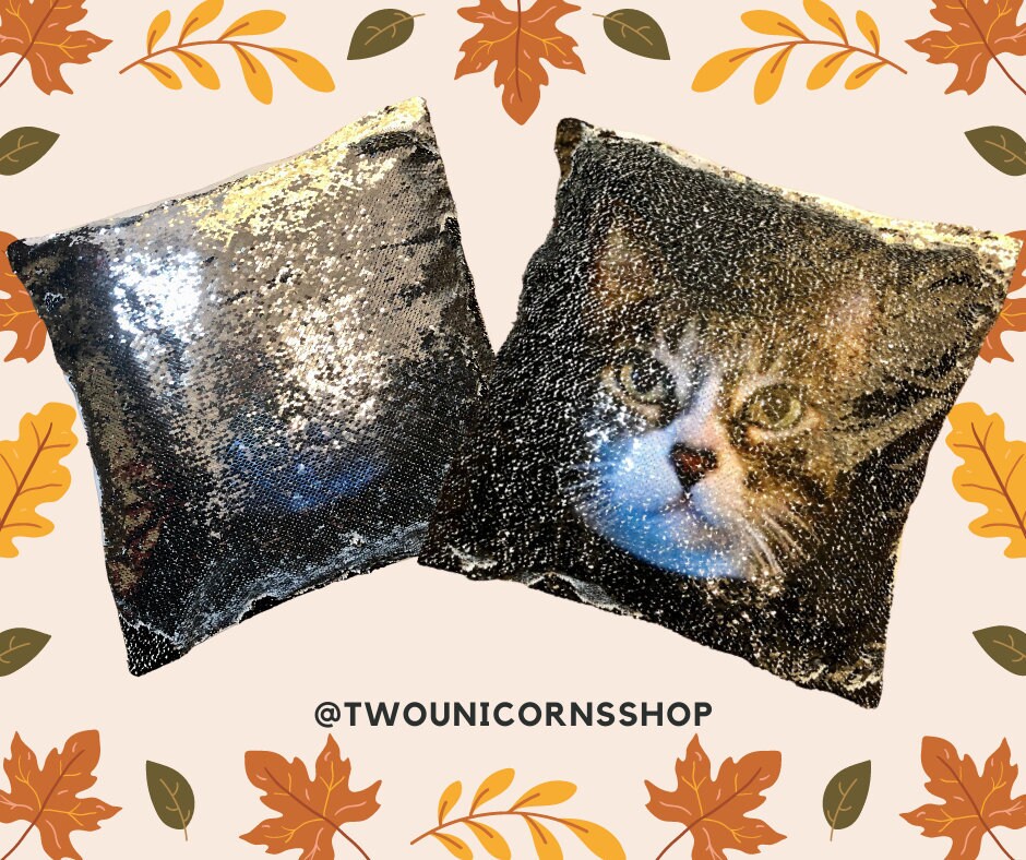 sequin cat pillow