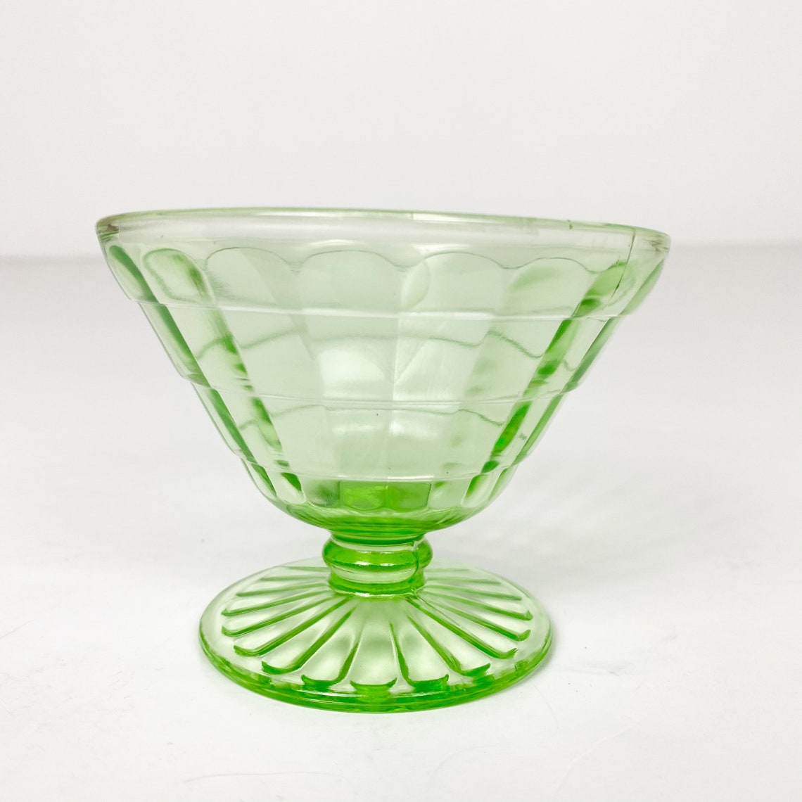 Set of 9 Depression Glass Block Optic Green Champagne / Tall Sherbet