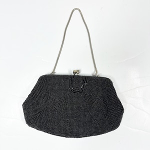vintage black beaded Evening Chain Clutch Bag handbag purse made in Japan