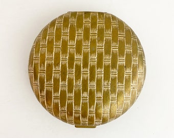 vintage goldtone metal AVON basketweave Makeup powder round Compact with mirror