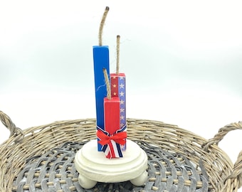 Mini Wooden Firecrackers, Set of 3 Wooden Firecrackers, 4th of July decor, Patriotic decor, Fourth of July, Wooden Fireworks, Wood Fireworks