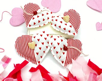 Valentine's Day Hearts, Farmhouse Fabric Hearts, Valentine’s Hearts, Gift for Her Him, Valentines Home Decor,Handmade, Ready to Ship