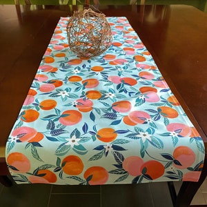 Peach Table Runner /Peaches on Branch Table Runner/ Farmhouse Kitchen Decor/ Peaches /Table Runner 42&#39;&#39;/ Fruit Kitchen Linens