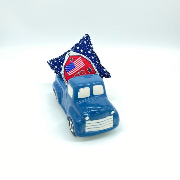 Blue Truck, 4th of July decor, Patriotic decor, Fourth of July, Ceramic Truck, Mini Pillow, Tiered Trays, Truck