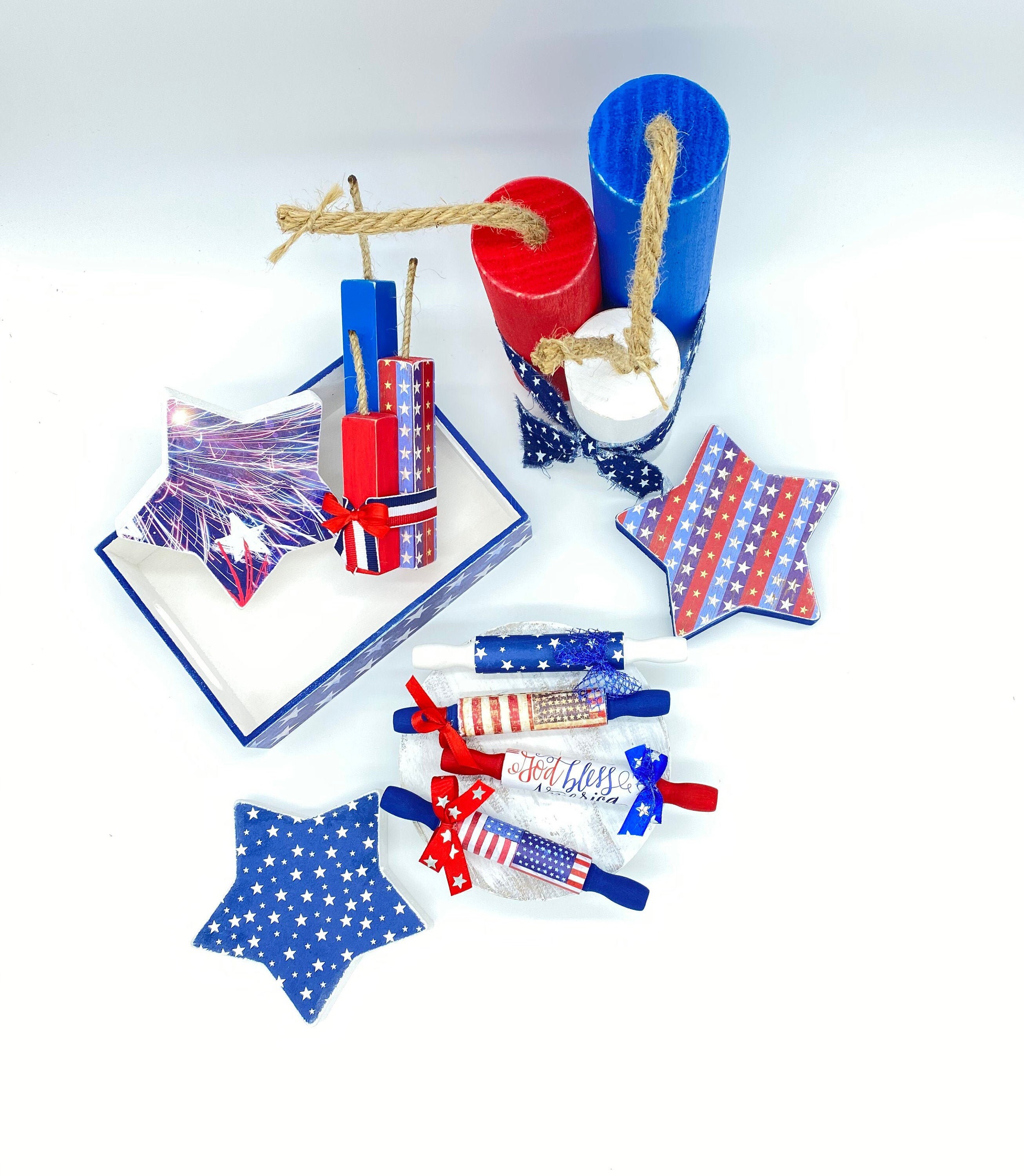 mini rouleau à pâtisserie, décor du 4 juillet, indépendant, mini rouleaux pâtisserie en bois, mini-épingles patriotiques, remplissage de bol