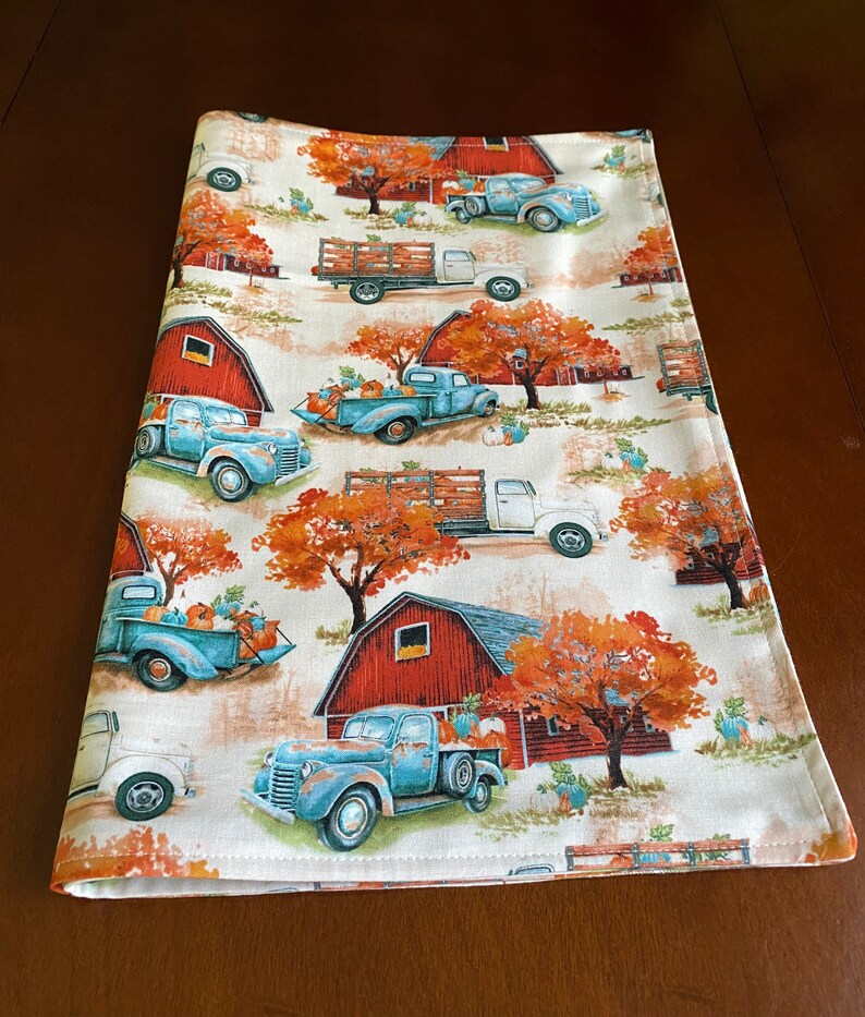 Fall Blue Truck Table Runner Farmhouse Decor Fall Red Barn Etsy