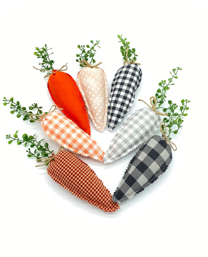 Farmhouse Cottage Style Stuffed Fabric Carrots, Spring Easter Decor, Fabric Carrots, Use in vignettes, Tiered Trays, Farmhouse Cottage Style image 8