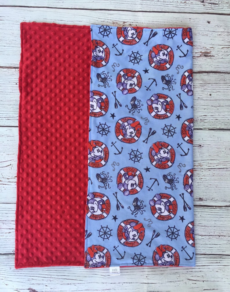 Red Minky Handmade Nautical Cotton Minnie Mickey Baby Blanket Baby Shower Gift Ready to Ship Disney Mouse
