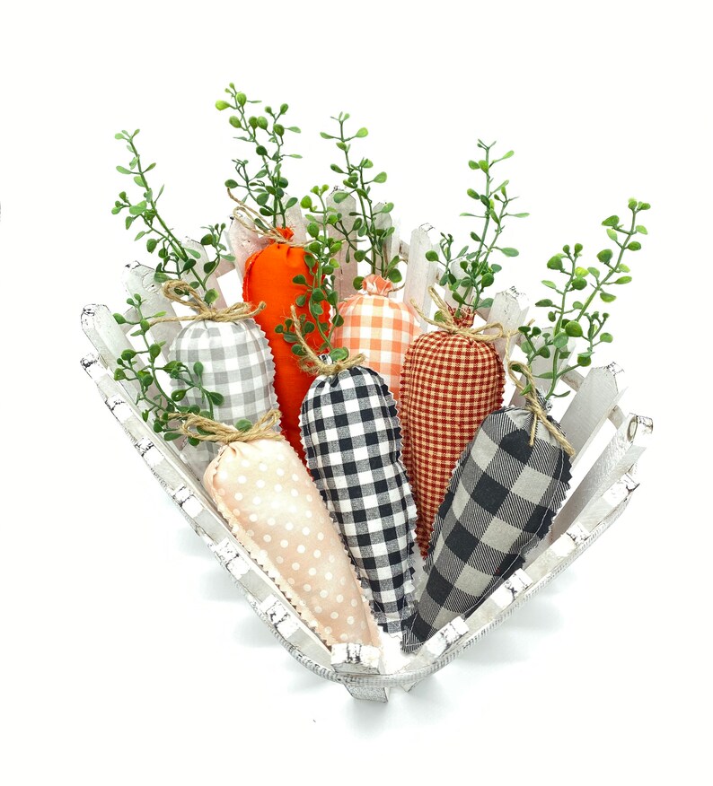 Farmhouse Cottage Style Stuffed Fabric Carrots, Spring Easter Decor, Fabric Carrots, Use in vignettes, Tiered Trays, Farmhouse Cottage Style image 2