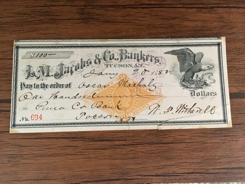 Jacobs /& Co Bankers Check L.M First Bank of Tucson