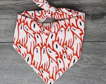 Halloween Bandana - Ghosts Tie On Bandana - Ghosts on Orange